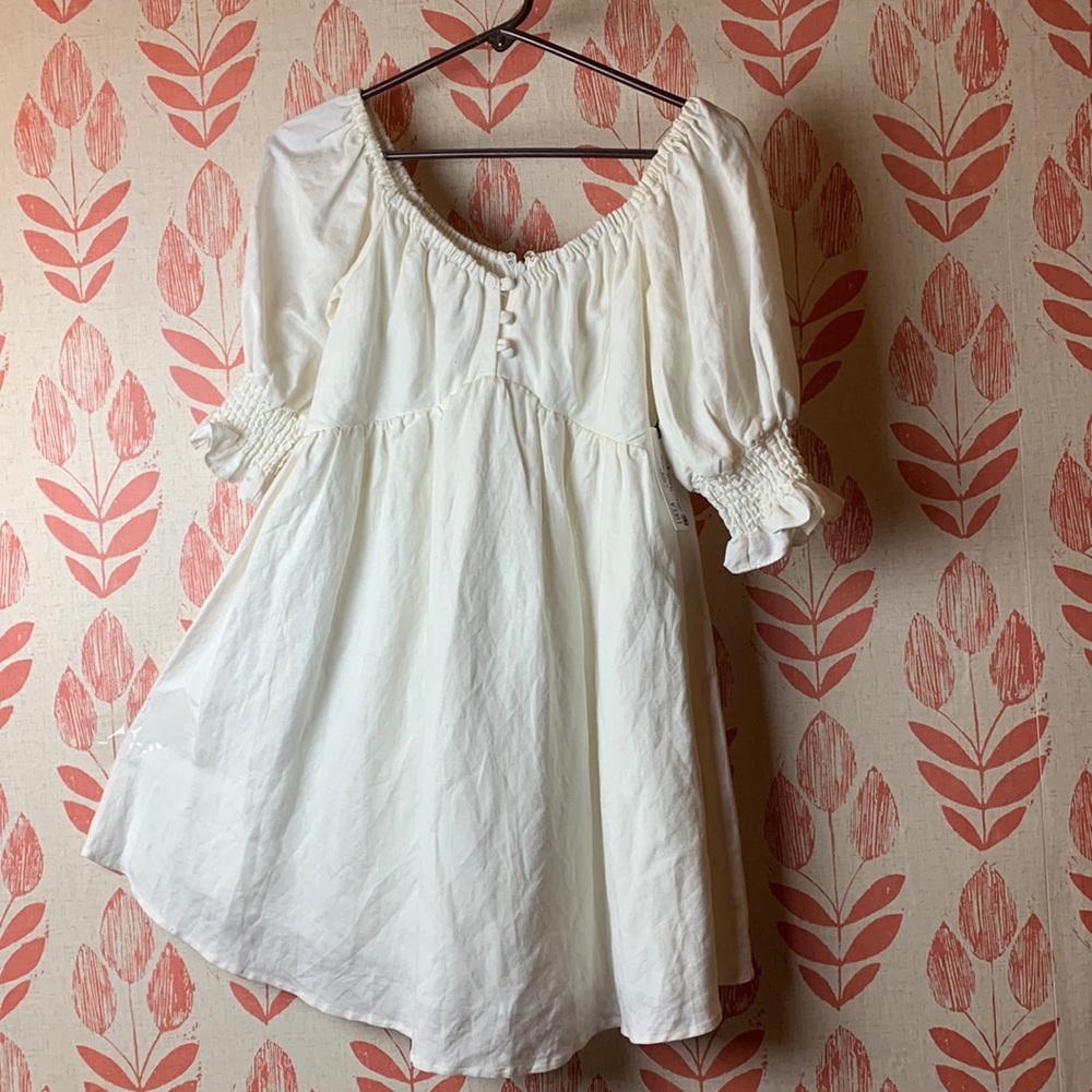 White Puff Sleeve Mini Dress - Unbranded